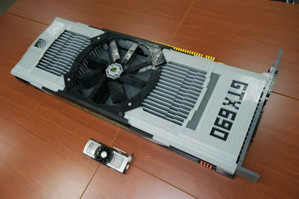LEGO replica of Nvidia GeForce GTX 690 graphics card by Xiaosheng Li